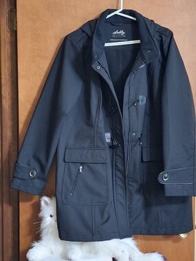 Sebby Black Trench Coat with Toggle and Zip Details